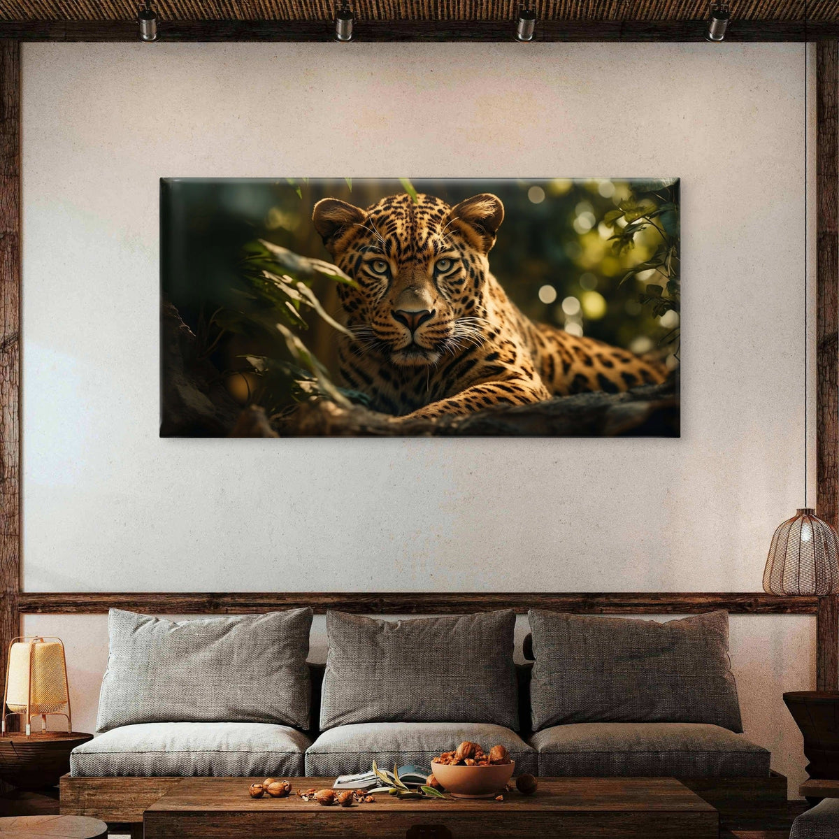 Wild Leopard Jaguar Close Up Jungle Animal Wall Art Canvas Office Home Room Framed 80x45cm