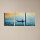 3pcs Tranquil Rowing Scene Blue Lake with Golden Leaves Metal Print Ready to Hang Art