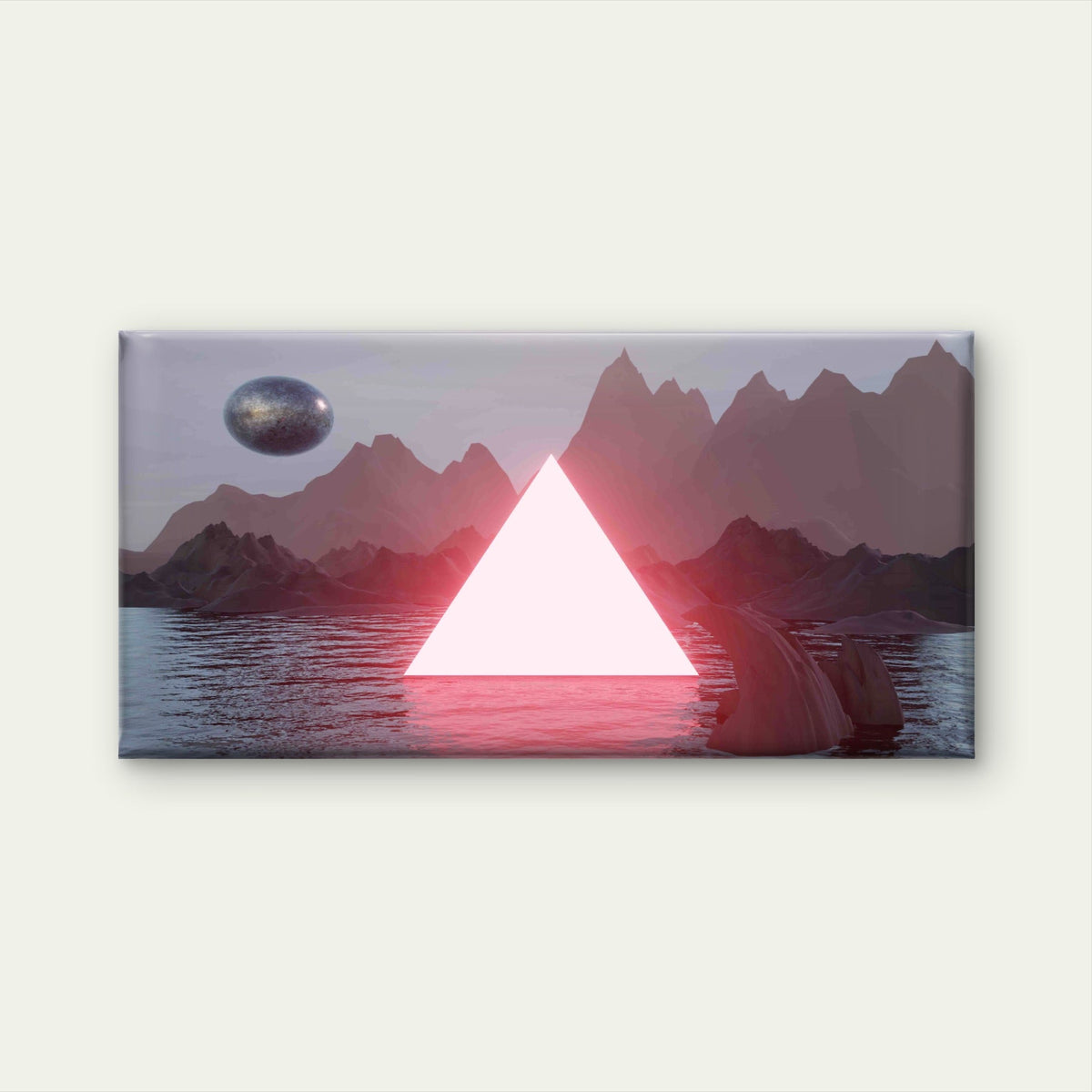 Neon Triangle Mountains Wall Art Canvas Office Home Room Framed 80x45cm