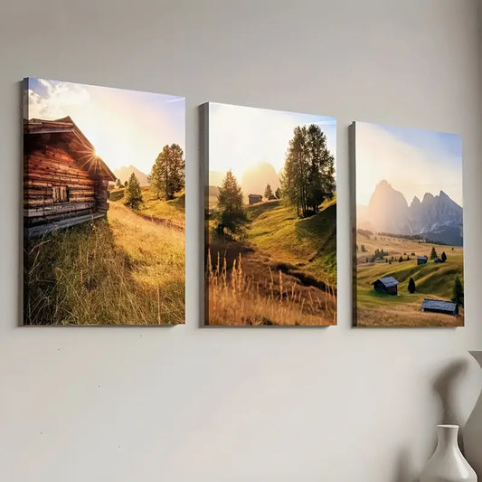 3pcs Modern Nature Plains Mountains Countryside Farmhouse Landscape Art Wall Art Set Canvas Framed 40x60cm - High Quality Print 100% Australian Made Wall Canvas Ready to Hang
