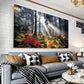 Serene Forest Sunlight Scene with Vibrant Red Flowers & Lush Greenery Wall Art wall canvas office home room framed 120x60cm