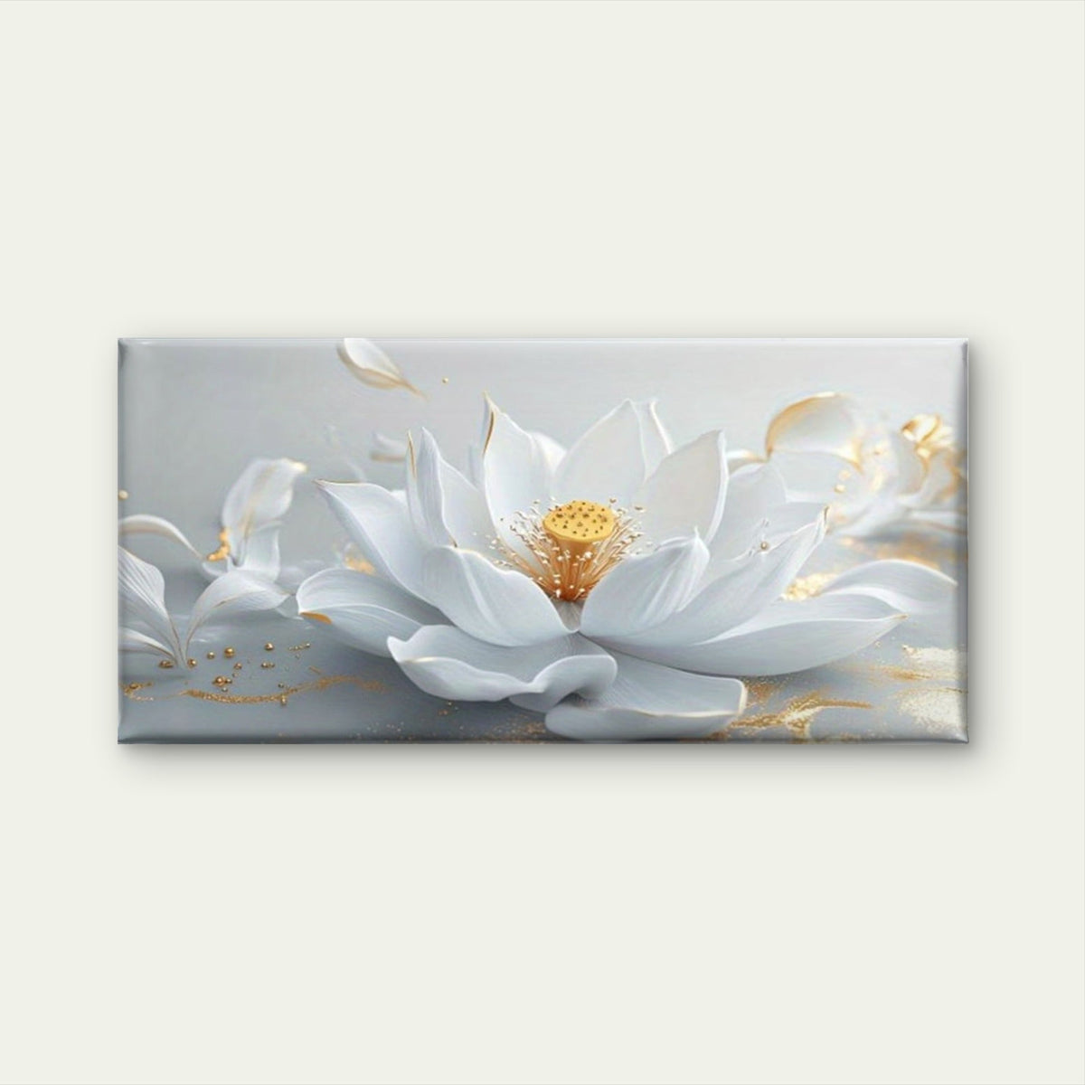 White for Lotus Flower Wall Art Canvas Office Home Room Framed 80x45cm