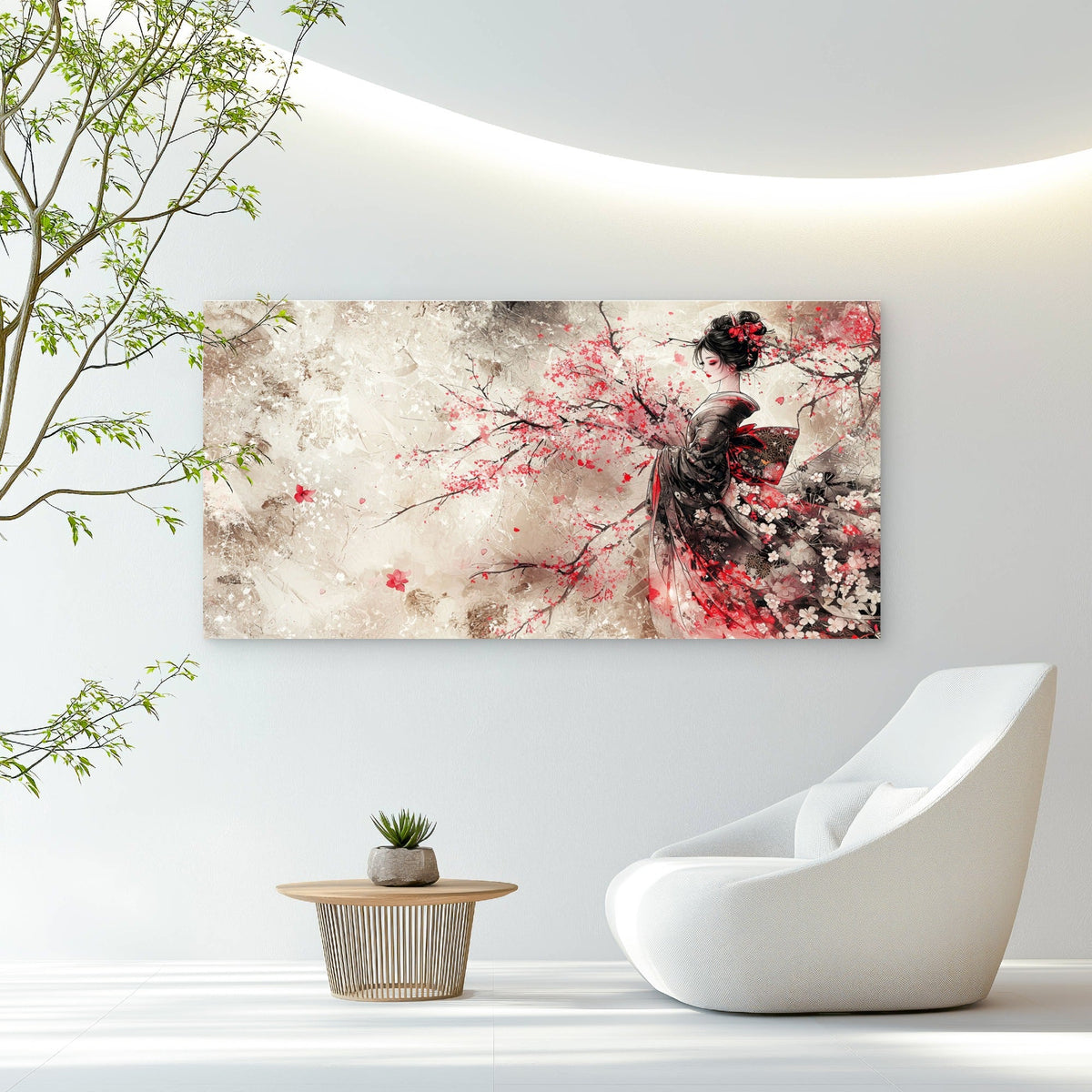 Cherry Blossom Geisha Art Wall Art Canvas Office Home Room Framed 120x60cm