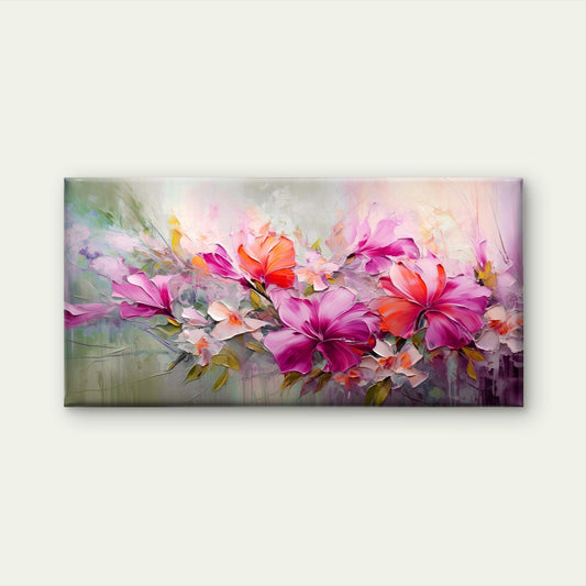 Pink Abstract Floral Art Wall Art Canvas Office Home Room Framed 80x45cm