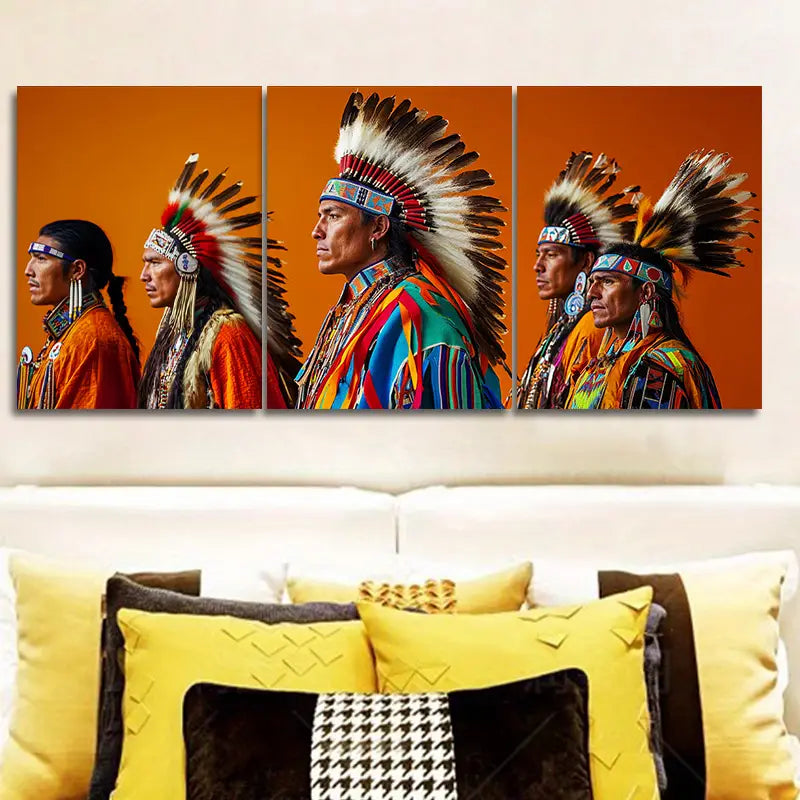 3pcs Indian Colored Crown Design Metal Print Ready to Hang Art