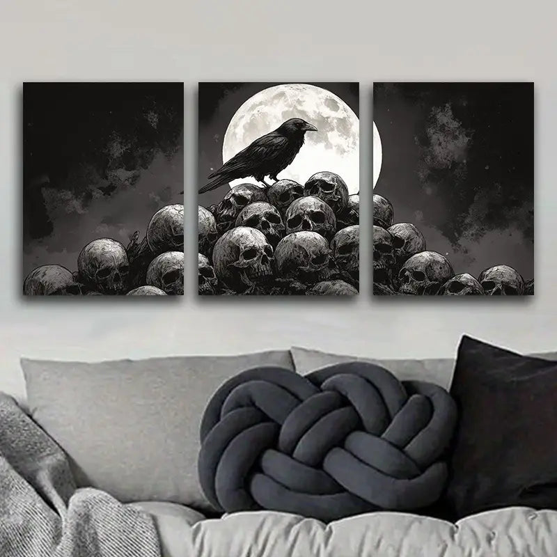 3pcs The Crow on the Skull Metal Print Ready to Hang Art