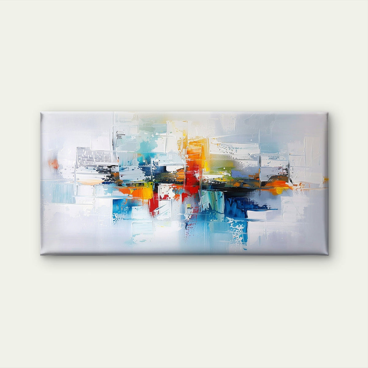 Colorful Abstract Brushstroke Wall Art Canvas Office Home Room Framed 80x45cm