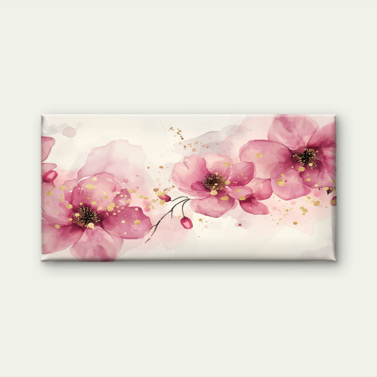 Pink Watercolor Flower Blossoms Wall Art Canvas Office Home Room Framed 120x60cm