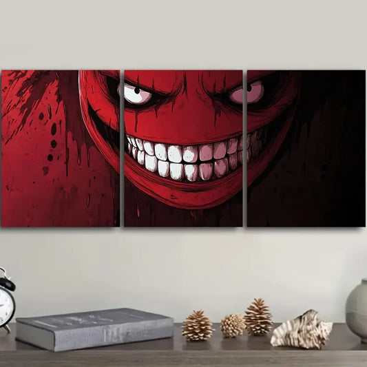 3pcs Red Monster Faced Metal Print Ready to Hang Art