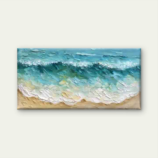 Ocean Waves And Sandy Beach Wall Art Canvas Office Home Room Framed 80x45cm