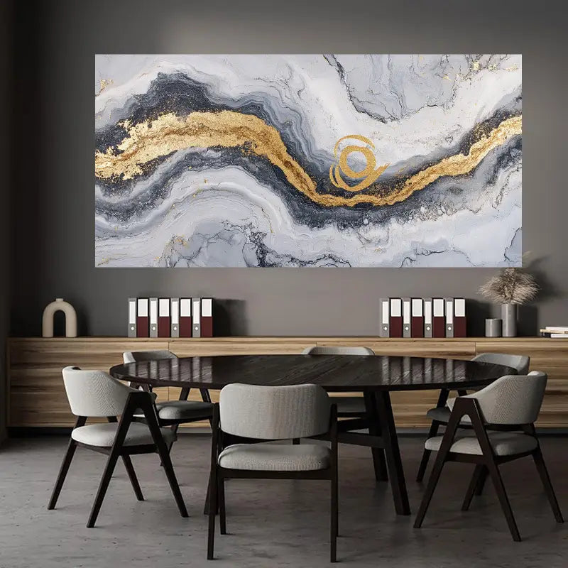 Black and Golden Abstract Fluid Black and Golden Abstract Fluid Wall Art wall canvas office home room framed 80x45cm