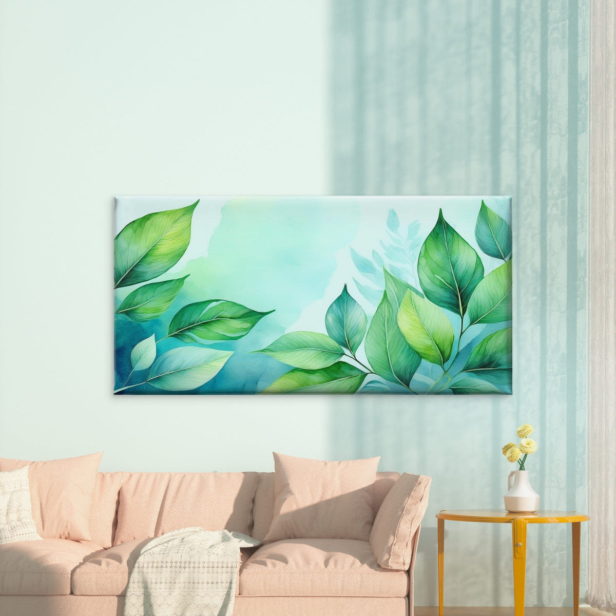 Green Leaf Watercolor Art Wall Art Canvas Office Home Room Framed 120x60cm