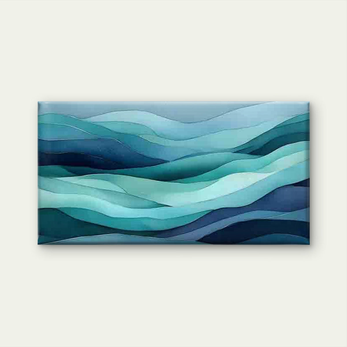 Teal Gradient Wave Pattern Wall Art Canvas Office Home Room Framed 80x45cm