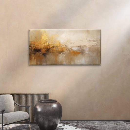 Gold Abstract Landscape Wall Art Canvas Office Home Room Framed 80x45cm