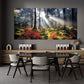 Serene Forest Sunlight Scene with Vibrant Red Flowers & Lush Greenery Wall Art wall canvas office home room framed 120x60cm