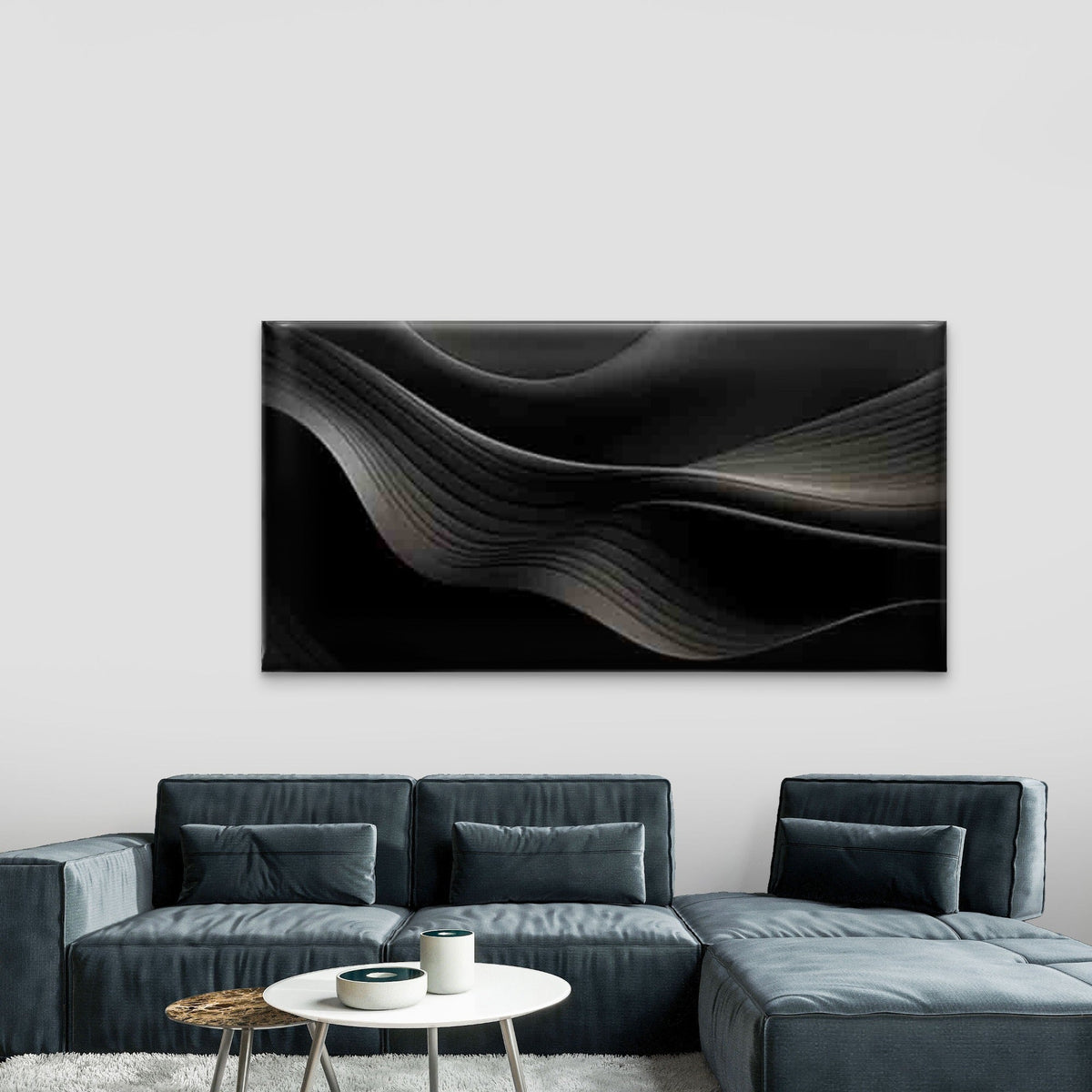 Black Wave Line Patterns Wall Art Canvas Office Home Room Framed 80x45cm