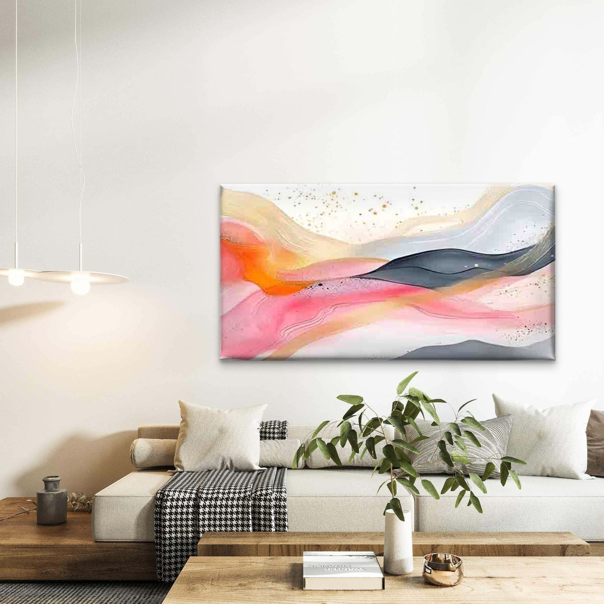 Featuring a Fluid Wave Pattern Wall Art Canvas Office Home Room Framed 80x45cm
