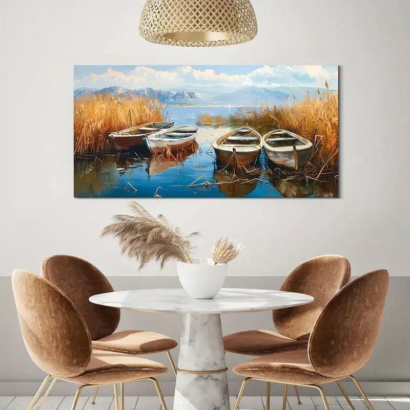 Beach Ocean Reflective Waters & Golden Grasses Wall Art canvas office home room framed 120x60cm