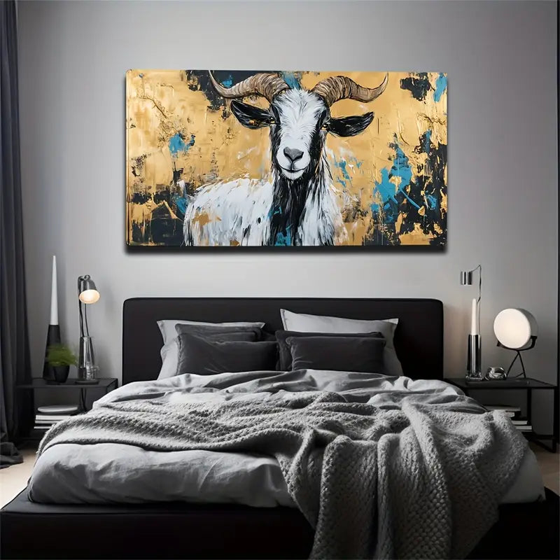 A Black And White Fur Goat Wall Art Canvas Office Home Room Framed 120x60cm