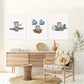 3pcs Watercolor Airplane Cute Bear Classic Design Metal Print Ready to Hang Art