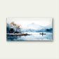 Blue Watercolor Lake Fishing Wall Art Canvas Office Home Room Framed 80x45cm