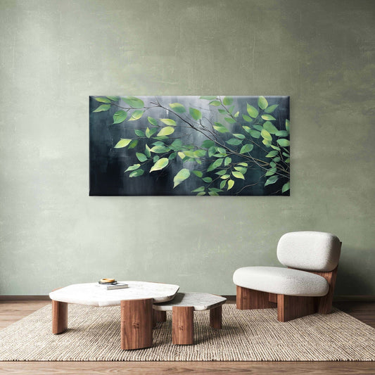 Green Leaves Charcoal Abstract Wall Art Canvas Office Home Room Framed 80x45cm