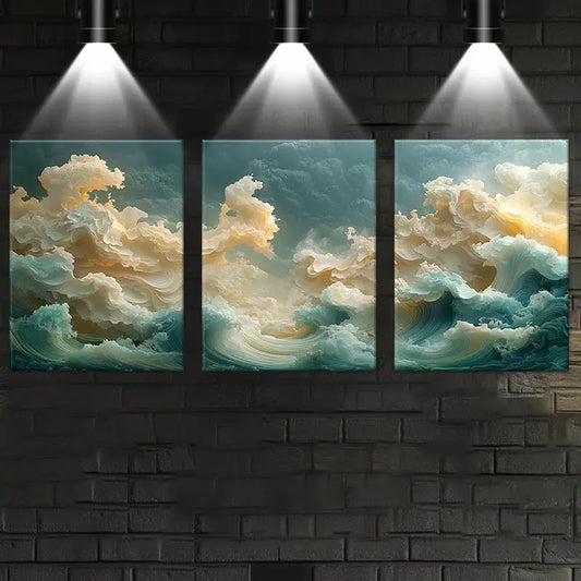 3pcs Abstract Golden Scenery Clouds Design Metal Print Ready to Hang Art