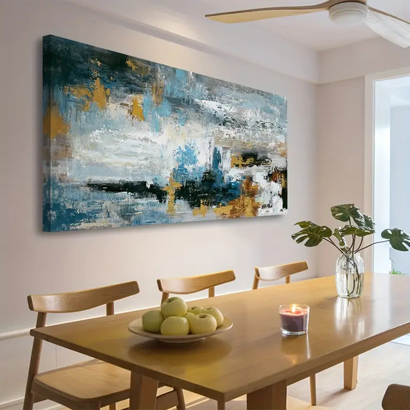 Abstract Coastal Blue Ocean Wall Art canvas office home room framed 120x60cm