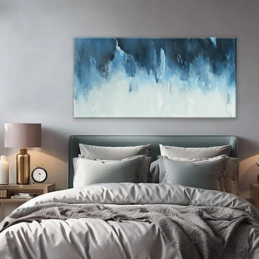 Modern Abstract White & Blue Wall Art canvas office home room framed 120x60cm