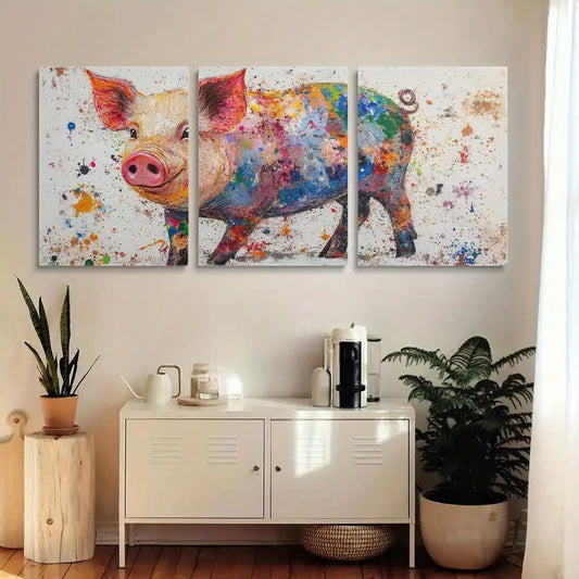 3pcs Watercolor Vibrant Pig Playful Animal Elegant Metal Print Ready to Hang Art