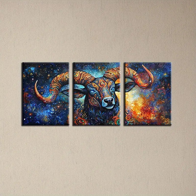 3pcs Vibrant Abstract Cow Multicolor Design Metal Print Ready to Hang Art