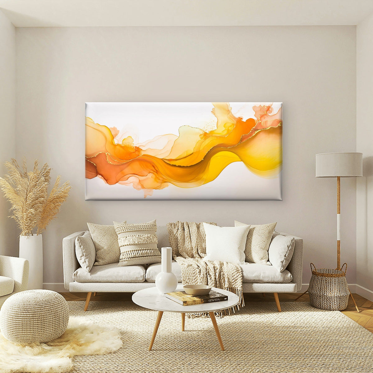 Warm Golden Flowing Abstract Wall Art Canvas Office Home Room Framed 120x60cm