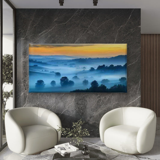 Vintage Landscape with Mist Wall Art Canvas Office Home Room Framed 80x45cm
