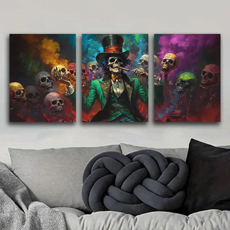 3pcs Skeleton Magician Theme Metal Print Ready to Hang Art