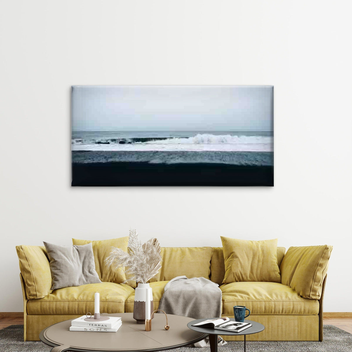 Ocean Waves And a Black Sand Wall Art Canvas Office Home Room Framed 120x60cm