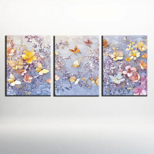 3pcs Vibrant Butterfly & Floral Classic Design Metal Print Ready to Hang Art