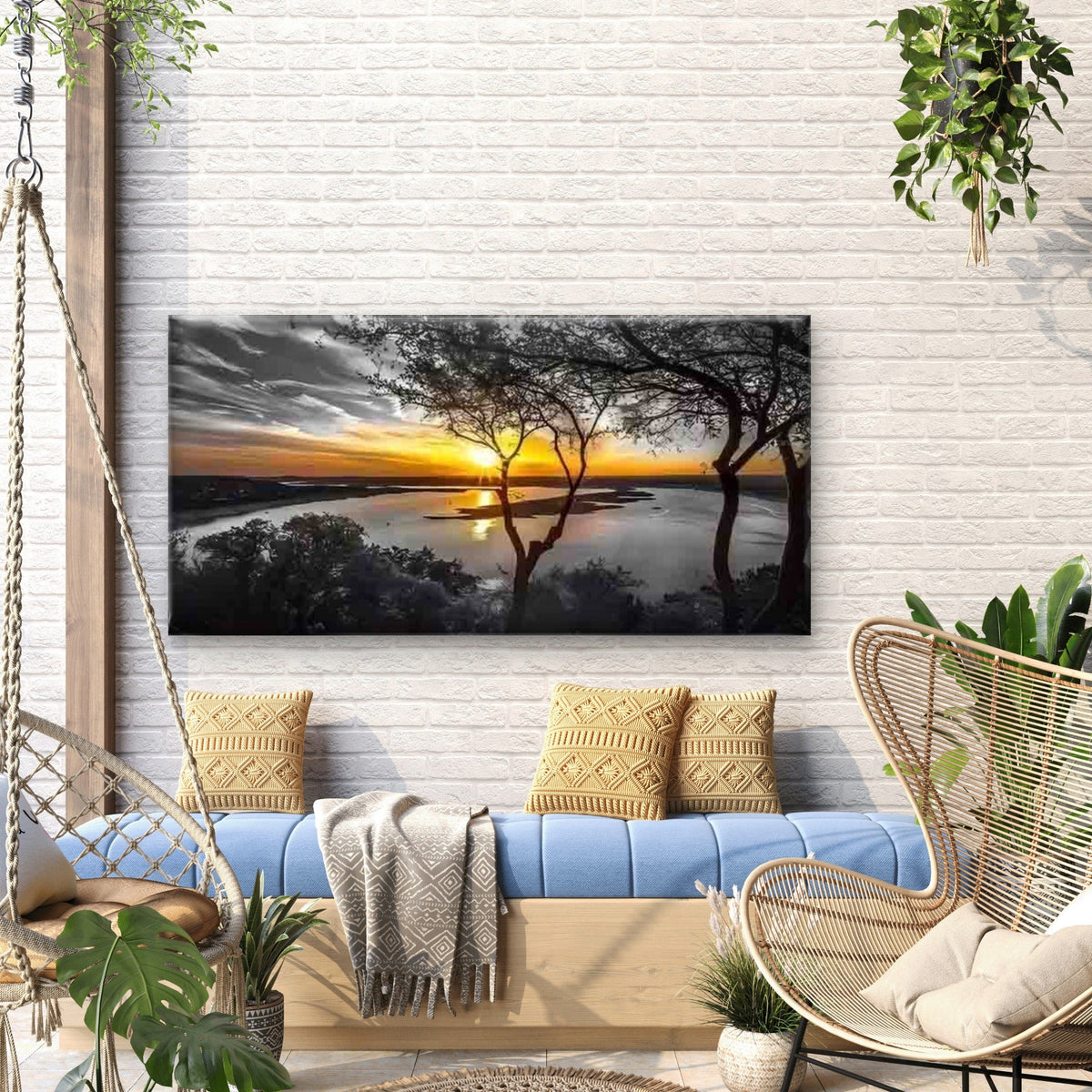 Sunset Lake View Wall Art Canvas Office Home Room Framed 120x60cm