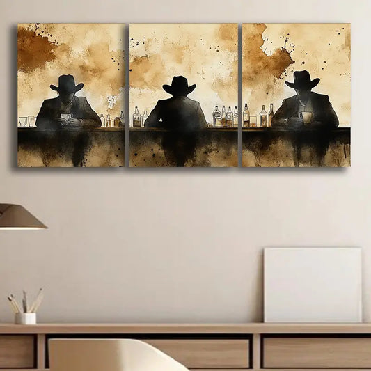 3pcs Silhouettes at Bar Design Metal Print Ready to Hang Art