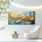 Navy Blue & Golden Feathers Wall Art Canvas Office Home Room Framed 120x60cm