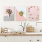 3pcs Modern Sweet Pink Flowers Golden Strawberry Metal Print Ready to Hang Art