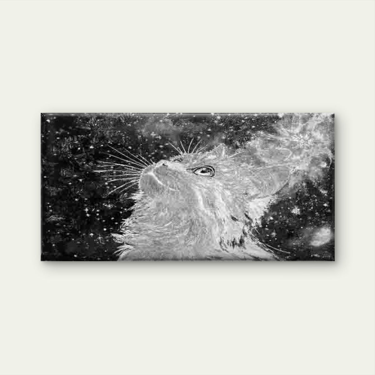 Cat Starry Night with Sparkles Wall Art Canvas Office Home Room Framed 120x60cm
