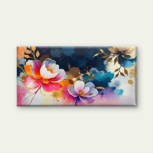 Vibrant Watercolor Gold Floral Wall Art Canvas Office Home Room Framed 80x45cm
