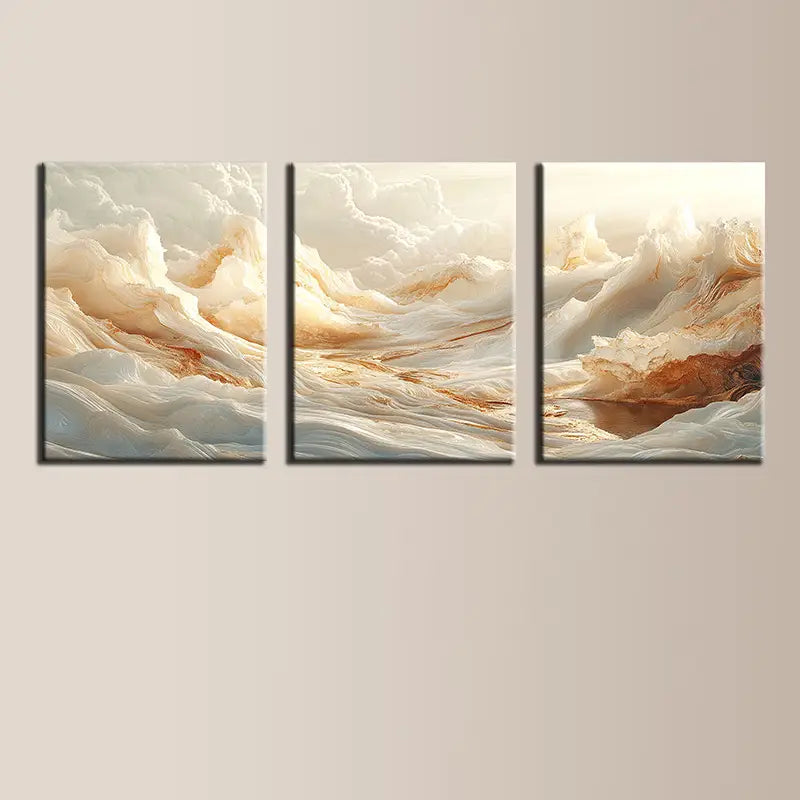 3pcs Modern White Waves Classic Design Metal Print Ready to Hang Art