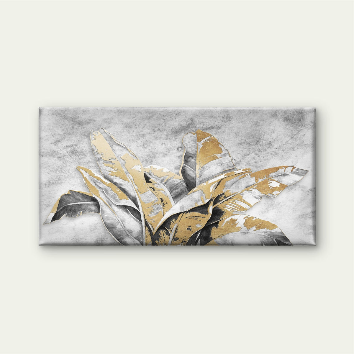 Modern Gold Banana Leaves Foil Wall Art Canvas Office Home Framed 80x45cm