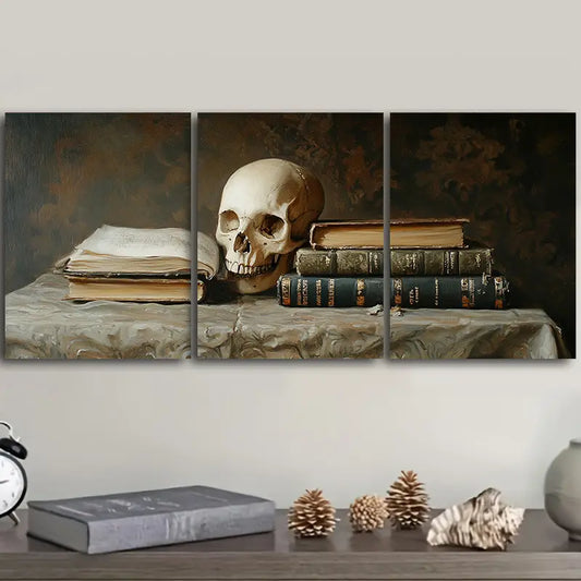 3pcs Skeleton and Books Design Metal Print Ready to Hang Art