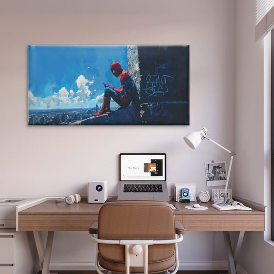 Red & Blue Hero City Skyline Wall Art Canvas Office Home Room Framed 80x45cm