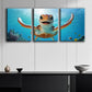 3pcs Happy Sea Turtle Triptych Metal Print Ready to Hang Art
