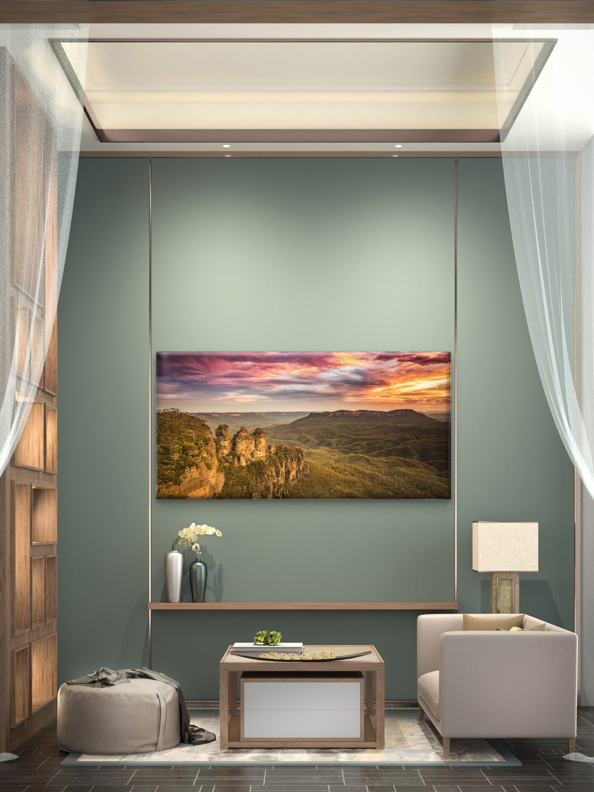 Three Sisters Sunset View Wall Art Canvas Office Home Room Framed 80x45cm