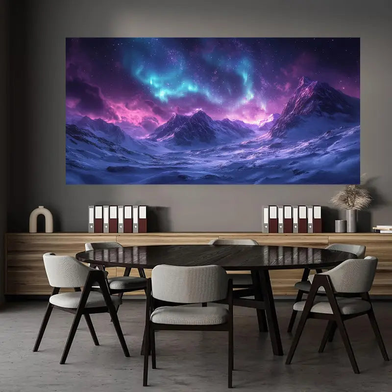 Vibrant Northern Lights Wall Art with Snow-Capped Mountains & Starry Sky Wall Art wall canvas office home room framed 120x60cm