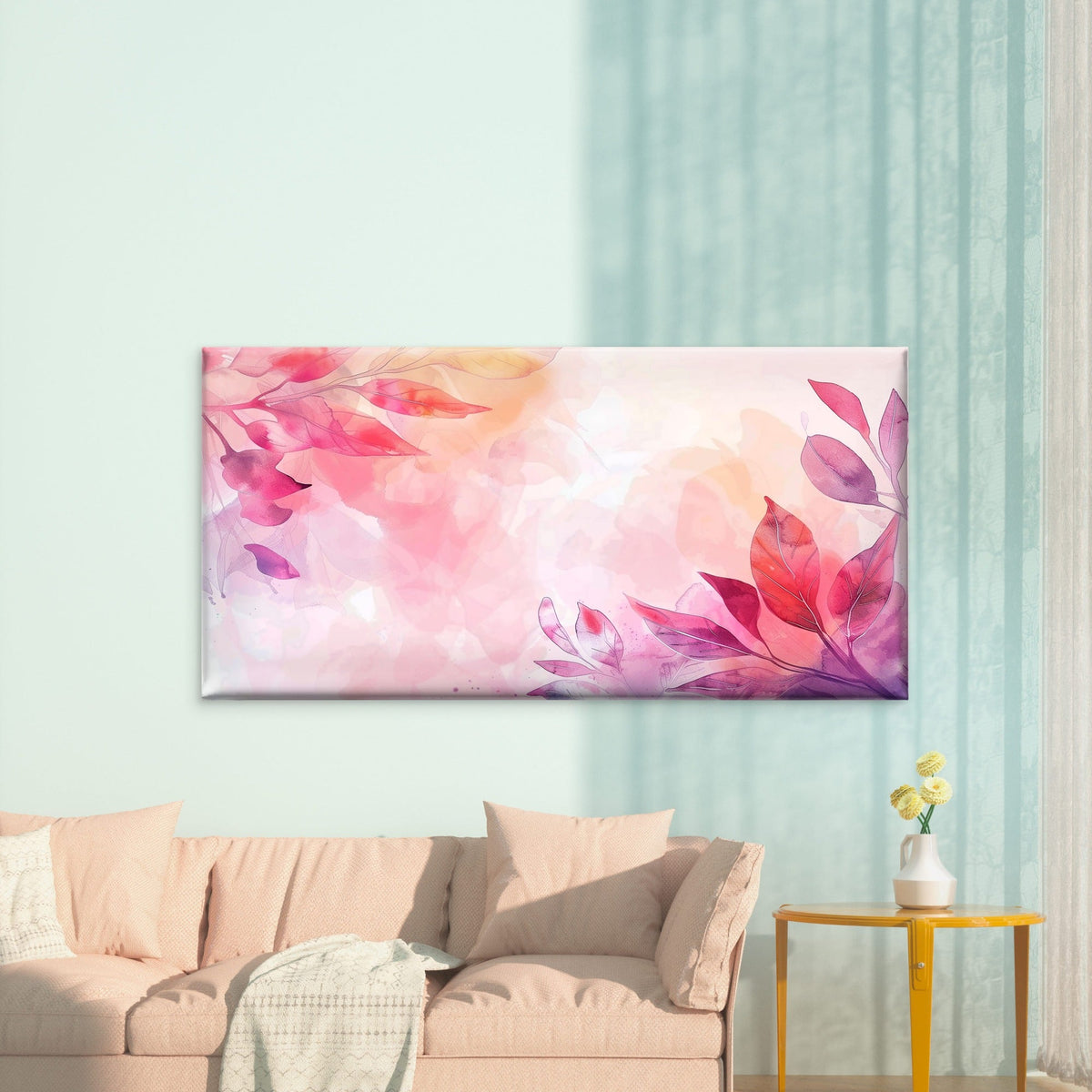 Pink Watercolor Botanical Art Wall Art Canvas Office Home Room Framed 80x45cm